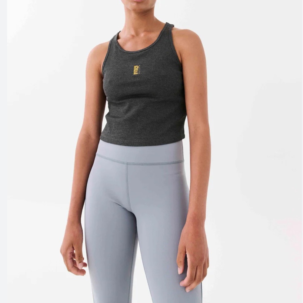 P E Nation Backcheck Crop Tank SZ XS Women Fine Ribbed In Dark Shadow Athleisure